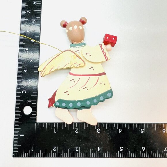 Vintage Whimsical Wooden Angel Gold Wings Handmade Christmas Old Charm Ornament - Picture 8 of 13